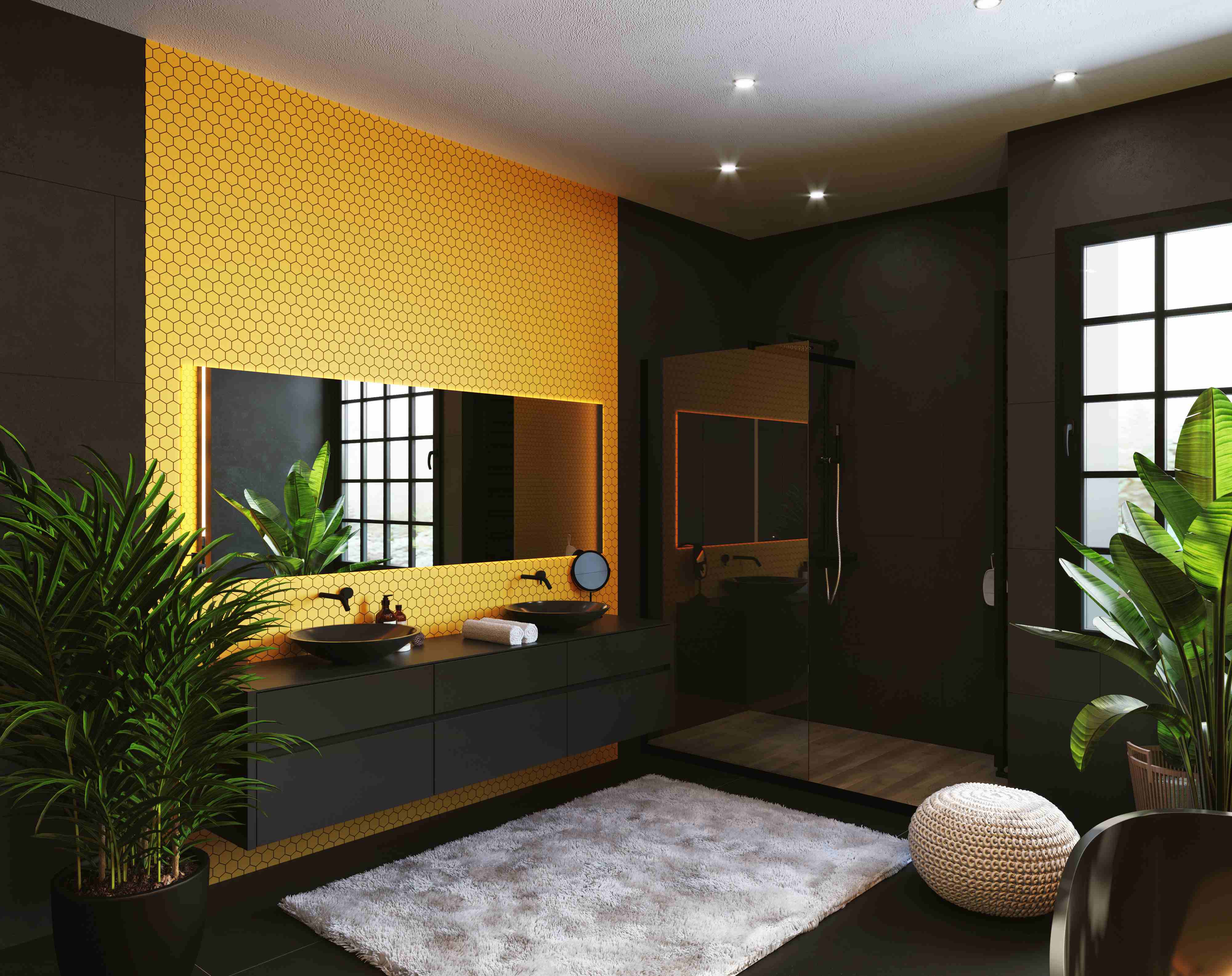 Classic style bathroom with brown and yellow walls