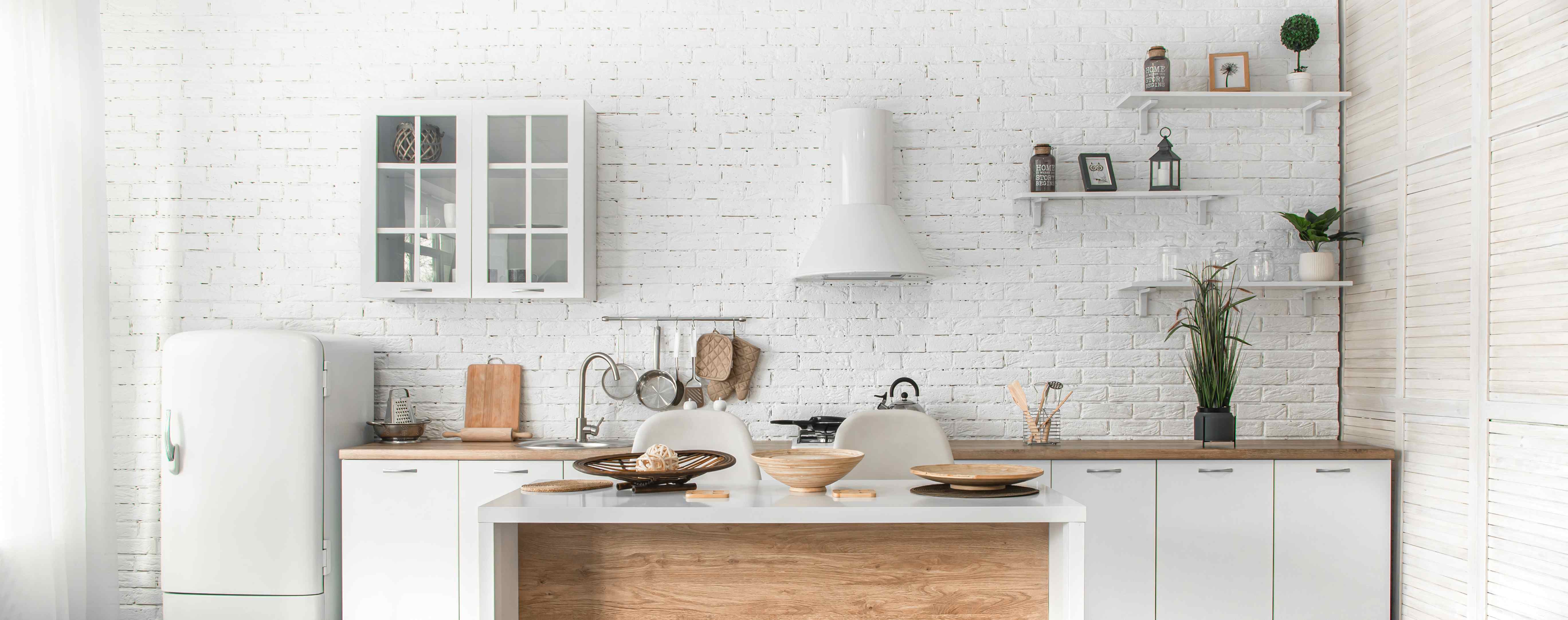 Modern stylish Scandinavian kitchen interior with kitchen accessories